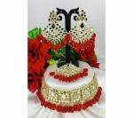 Gyaan Jewels Handmade Gold Plated Alloy Earring and Necklace Set Red Free Size