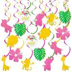 Festiko 12 Jungle Animal Party Hanging Swirls Decorations Safari Theme Ceiling Streamer For Wild Party Supplies
