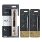Parker Vector Standard Chrome Trim Ballpen Black & Quink Flow Refill