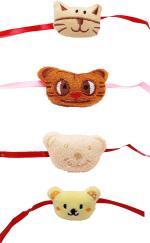 Kavim Kids Rakhi (Teddy Bears , Cat, Tiger Kids 4 set Kids Rakhi)