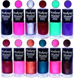 Makeup Mania HD Color Nail Polish Set of 12 Pcs (Combo MM-117) Black, Pink, Silver, Red Glitter, Sea Green, Copper, Green, Brown, Sparkle (Pack of 12)