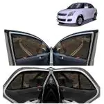 Kingsway Car Magnetic Sun Shades Curtains for Maruti Suzuki Swift Dzire, Model Year : 2008 - 2012, Half Cut in Front Window, Color : Black, Cotton Mesh, Complete Set of 4 Piece