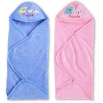 Pokory Warm Wrap New Born Infant Baby Girls and Boys Luxury Soft Warm Wrapper Cover Winter Blanket Cum Quilt Towel Sleeping Bag Wrap for 0 to 12 Months- Pink Blue-One set of 2 Pieces