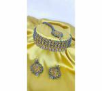 Gyaan Jewels Handmade Alloy Necklace, Earring and Maang Tikka Set Grey (Women) (Pack of 1) Free Size