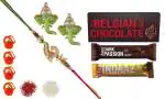 Feastive Celebrations 2 Blessed Rakhis With Amul Belgian Milk Chocolate, Amul Bindaaz Chocolate Wafers, Amul Dark Passion Wafers Chocolate, Pair Of Soan, Pooja Rakhi, Kesar And Chawal (Set Of 9)