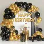DECORATIONkart Celebration Decorz Combo Pack of 77-Pc Black & Gold Balloon Birthday Decoration Kit with metallic foil curtain | Perfect for Birthday Party Decoration for Men, Women, Boys, Girls, Husband and Wife