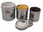 Vinod Stainless Steel Container with Lid - (800 ml, 1000 ml, 1200 ml) 3 Pieces, Silver