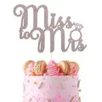 Zyozique Gold Glitter Mr and Mrs Wedding Cake Topper with Diamond Ring Heart Cake Decorations Set for Wedding Bridal Shower Engagement Celebration Party Supplies - Pack of 5