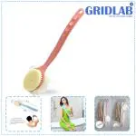 GRIDLAB Bath Body Brush with Soft Loofah and Bristles,Back Scrubber with Curved Long Handled Shower Brush for Wet or Dry, Women & Men Body,Face and Spa Washing Brush