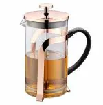Upscale large(600ml) Coffee French Press Plunger Brewer Pot, 4 Part Filtration, Metallic body, Borosilicate glass with 2 Extra spare filter and 1 coffee spoon, Rose Gold