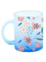 AKP SUBLIMATION Flowers with Leaves Blue Square Shape Frosted Glass Mug (330 ml) CHILLAAO-FROSTEDBLUE-1070