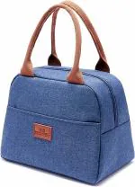 House of Quirk Insulated Reusable Lunch Bag Tote Bag(Denim Blue)
