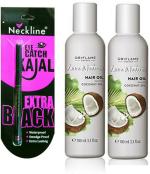 SMART BEAUTY Oriflame Sweden Love Nature Hair Oil Coconut Oil (100Ml*2) with neckline waterproff kajal (Set of 3Pcs) (3 Items in the set)