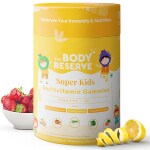 The Body Reserve's Super Kids Multivitamin Gummies | Daily Essential Vitamins B C D E B12 & Minerals zinc for Kids Growth, Development, Strong Bones, Teeth & Immunity | USFDA Registered Facility | Natural Lemon & Strawberry Flavoured| 30 Count