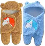 Pandaoriginals Unicorn Blue, Brown Cotton Bath Towels for Baby Boys and Girls (30 x 35 inch) Pack of 2