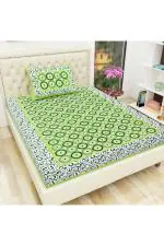 Monik Handicrafts Green 144 TC Jaipuri Prints Cotton Single Flat Bedsheet (216 x 146 cm)