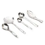Coconut Silver Stainless Steel Rice Ladle, Traditional Khurpa, Basting Ladle (set of 5)