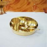 pujaNpujari Brass Laddu Gopal Bhog Thali Set with 2 Katori, 1 Glass, 1 Spoon for Temple Home Decor Brass (5 Pieces, gold)