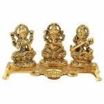 Pranjals House Metal Gold Antique Laxmi Ganesh Saraswati Idol Murti Showpiece