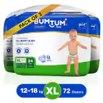 Bumtum Super Soft Open Tape Baby Diaper Pants with Double Leakage Protection - 12 to 17 Kg (72 Count, X-Large Pack of 3)