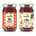 Satvikveda Strawberry Preserve 500 gm + Mixed Fruit Jam 500 gm | Combo of 2 | 70% Fresh Fruits - Low Sugar Jam | No Added Colours, Flavours, Thickeners, Emulsifiers | Handmade with Unrefined Desi Khandsari