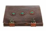 ALCRAFT Three Multiple Green Stone Brown Embossed Handmade Diary with Metal Lock -Size of (H) 13*(L) 10 Brown