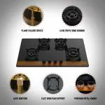 Faber Utopia Black Stainless Steel Glass Top Auto Ignition 4 Brass Burner Gas Stove