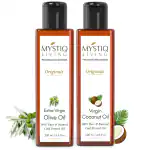 Mystiq Living Originals Combo - Extra Virgin Olive Oil & Virgin Coconut Oil| Cold Pressed, 100% Pure and Natural - 200 ML each (Pack of 2)