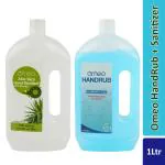 Omeo Aloe vera Gel Hand sanitizer and Handrub Liquid Multipurpose Sanitizer 1 liter (Combo of 2), 70% Alcohol, Kills 99.99% Germs, Instant Protection, Skin Friendly, Safe for Kids