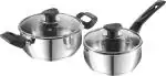 Vinod Stainless Steel Napoli 2 Pcs Combo Set - 16cm Saucepan with Glass Lid (1.5 Litres) & 18cm Casserole with Glass Lid (2.2 Litres) - Induction And Gas Stove Friendly