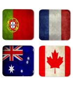 Whats Your Kick Flags Australia Canada France Flags Printed Set of 4 Coaster With Metal Stand