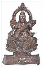 Jag Mohan Yogesh Wall Hanging Goddess Saraswati In Gun Metal Copper Color God Idol