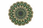 FLIHAUT Handcrafted Round Beaded Placemat for Dining Table (14 X 14 Inches, Green and Blue Peacock)