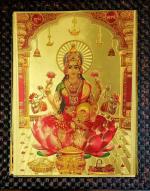 Framtastic Lakshmi Devi Rectangular Photo Frame Pink Saree Golden Gloss Poster Unbreakable Glass