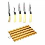 Shruthi GUNS Kitchen Super Combo Pack of 5 Knife Set+ Wooden Chopping Board