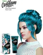 Nisha Cosglam Semi Permanent Hair Color for Unisex, Infused Conditioner, Glossy Finish, No Ammonia, No Peroxide & Non Oxidative, Vegan Highlights Hair Dye 120g #52 Peacock Blue