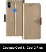Sbms Coolpad Cool 3, Coolpad Cool 3 Plus Gold Artificial Leather Shock Proof Flip Cover