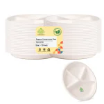 Shrayati Disposable Bagasse Plates - 10 Inch, 50 Pcs Pack, 3 Compartment, Pack of 5, Sugarcane Paper Plates, Round Disposable Plates, Disposable Plates for Parties, Use and Throw Plates, Eco-Friendly