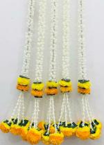 SPHINX Artificial Marigold,Jasmine,Lily,Green Leaves Tassles Garlands/Wall hangings for mandir Housewarming Festive Decorations - (Approx 3.44 ft/105 cms/41.3 Inches, 5 Pieces, Yellow & Light Orange)