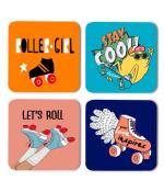 Whats Your Kick Roller Girl Printed Set of 4 Coasters With Beautiful Metal Stand