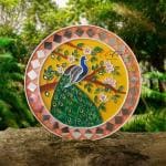 Chitra Artworks Peacock Handmade Mud Mirror Painting for Wall Decor (Multicolour) 31 x 31 x 2 cm