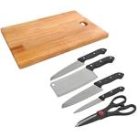 BUILD IMPRESSION 5 in 1 Chopping Board Wooden Cutting Board Set - Pack of 5 with Stainless Steel Kitchen Knife Set and Scissor Vegetable & Meat Cutting Essential Kitchen Tool Set