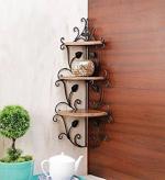TCE Wrought Iron Wall Corner Rack Shelves for Home Decoration | Wall Mounted Storage Rack Shelf | Book Shelf for Living Room Decoration | Wood Floating Display Racks