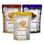 FZYEZY Freeze Dried Chikoo, Black Jamun & Banana for Kids and Adults| Camping Vegan Healthy & Survival Food| Travel friendly Chikoo, Black Jamun & Banana Snacks |Pantry Groceries dehydrated Snacks | Pack of 3 - 250 gm each