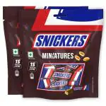 Snickers 180g (Pack of 2) Miniatures Peanut Filled Chocolates Bars Loaded with Nougat & Caramel