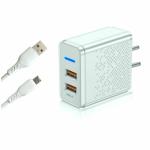 Ditto Hub 15W Micro-USB Multiport Mobile Charger with Detachable Cable (White, 3AMP USB to Micro USB, Dual USB Port, Cable Included)
