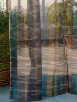 Zeba Teal Mustard, Grey Striped Polyester Organza Sheer Curtain - 54 X 90 Inch