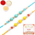 Jaiccha-Rakhi for Brother Rakhis Online - Set of 2-6991B Diamond Pearl rakhi with 200 gms of Kaju katli
