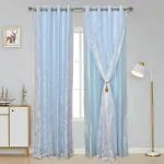 Jvin Fab White, Light Sky Silk Curtain, 8 Feet (Set Of 2)