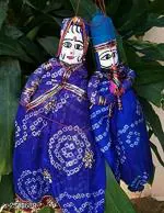 eGharonda Traditional Handcrafted Rajasthani Colorful Wooden Face String, Wood Folk Puppets aka Kathputli aka Rajasthani Dolls Art, Handmade Puppet Pair for Home Décor, Cultural Program and Events